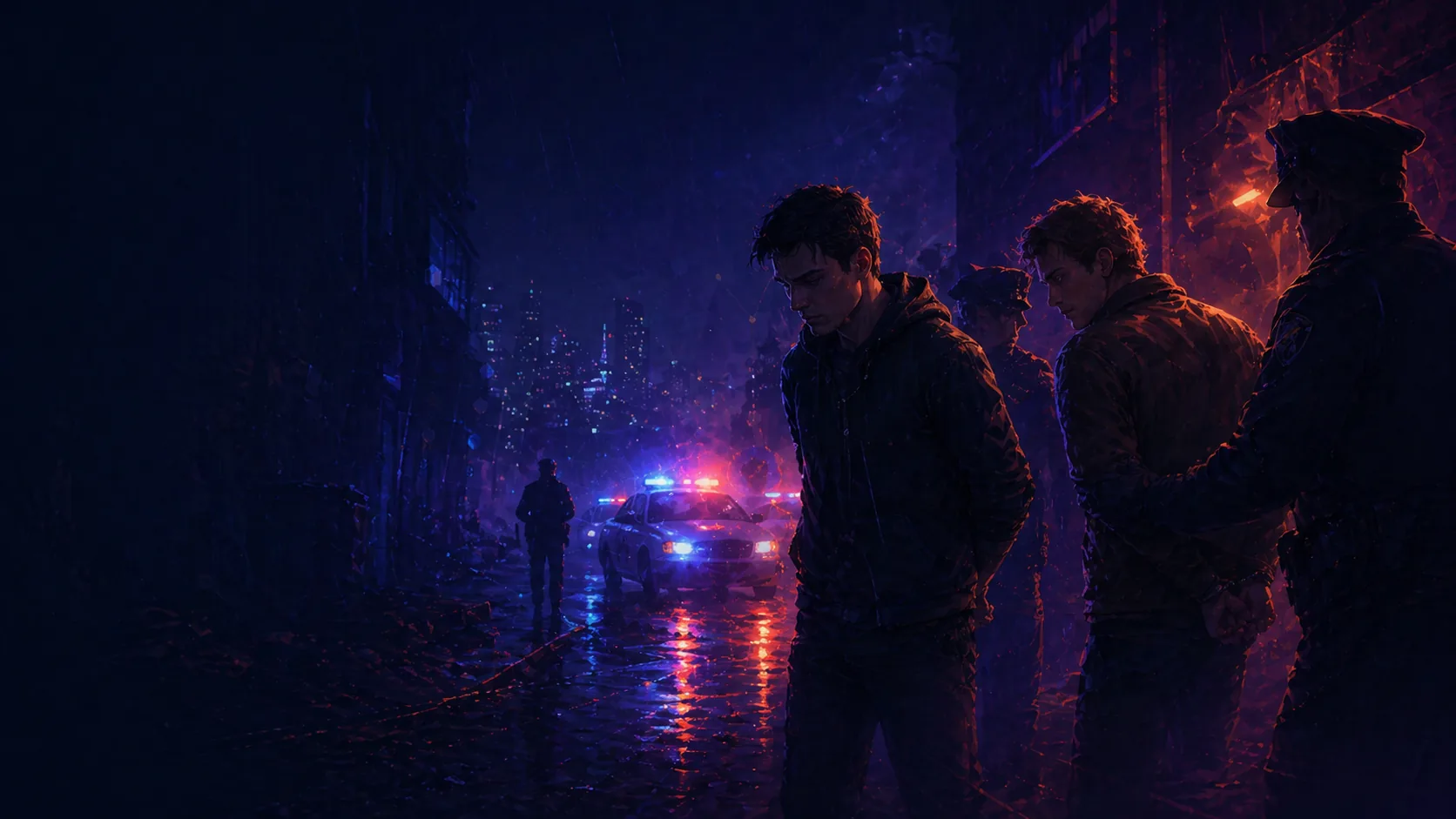 Deux suspects arrêtés de nuit sous les lumières de police