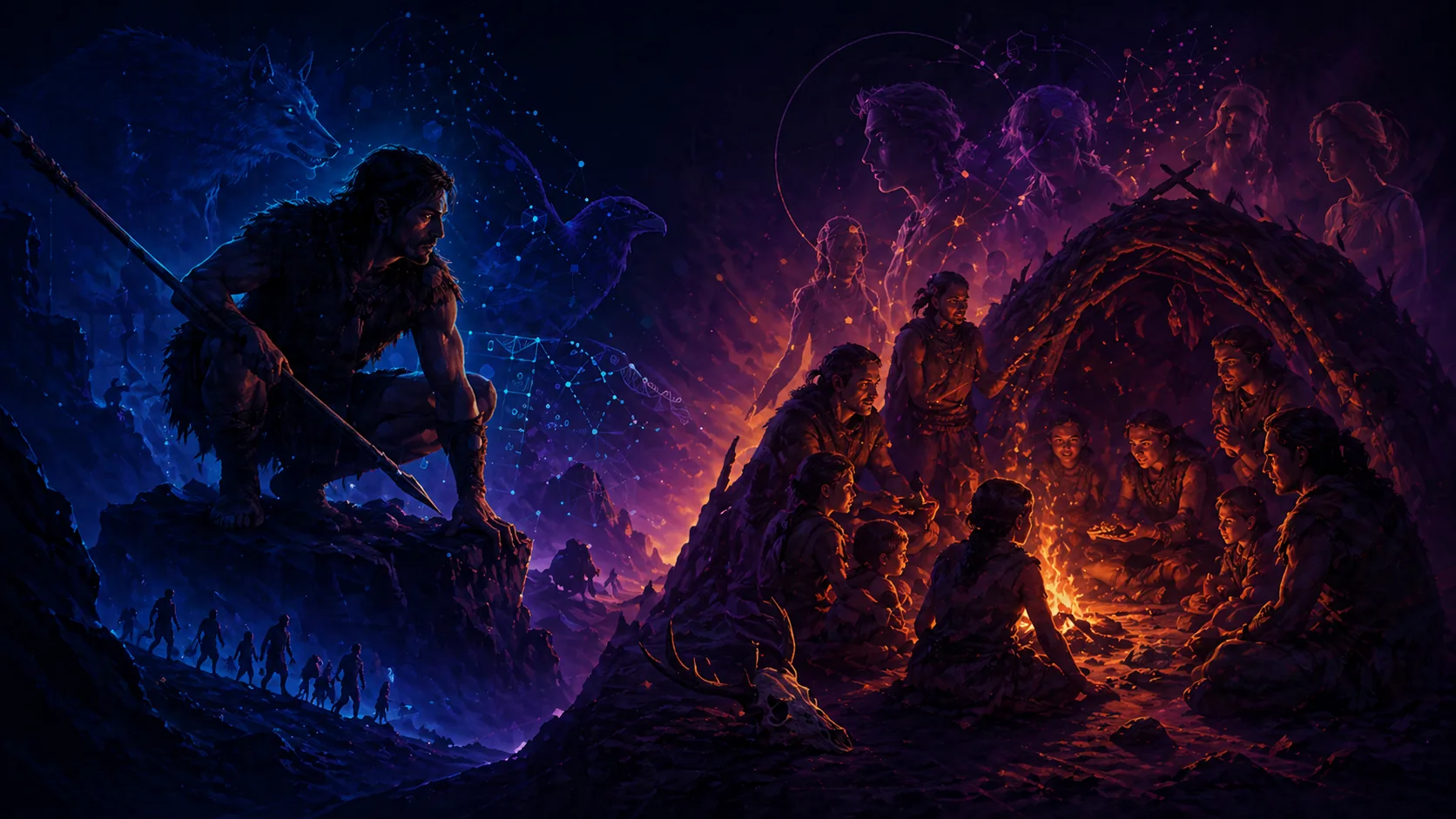 Un individu isolé face à un groupe coopératif autour d'un feu