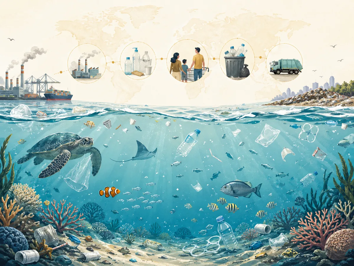 Pollution plastique océanique en mode clair